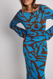 New Women's Sexy Knitted Leopard Print Long-Sleeved Dress Sweater Long Dress