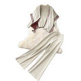 Relaxing Lazy Suit Women Loose Outer Shawl Scarf With Long-Sleeved Knitting Tops High-Rise Sweater Pants