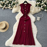 Small Fragrant High-End Round-Neck Sleeveless Metal Buckle Slimming Knitted Dress Woman 2025 New Summer