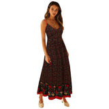 2025 Summer New Large Swing Skirt Women's Bohemian V Tie Sling Broken Floral Dress
