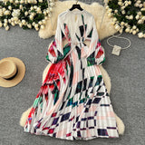 High-Grade Collar Nail Bead Lantern Sleeve Pearl Belt To Collect Long-Term Printed Pressure Skirt