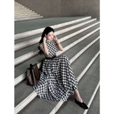 French Design Lattice Sleeveless Round-Neck Dress Women 2025 Summer New Slim Retro Long Dress
