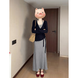 Real Price Pure Hot Girl Gray Hanging Neck Sling Dress Black Cardigan Women Summer Waist Thin Suit