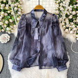 The Ancient Port Style Design Sense Niche Shirt Women Autumn New French Temperament Age Reduction Lantern Sleeve Chic
