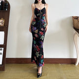 Fashion 2025 New Women's Dress French Sexy Holiday Style Print Slings With Back To The Waist Dress