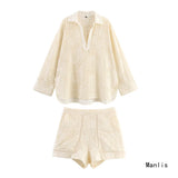 Z Fengxia New Women's Hollow Embroidery Shirt 4786105 Bermuda Shorts 4786106