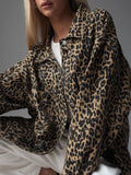 2025 New Retro Leopard Print Niche Collar Denim Jacket Spring Fashion Loose Trend Jacket