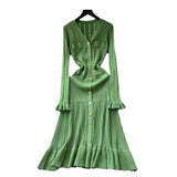 Small Scented Dress Women's Autumn And Winter Set High-End Feeling V-Neck Metal Buckle Slimming Lotus Leaf Side Knitting Skirt