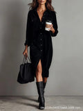 2025 Women's Elegant Workwear Style Pocket Button Velvet Shirt Dress Dress
