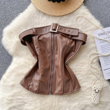 Women's Top 2025 New Sexy Breast-Skin Locomotive Suit With Hot Babes Short-Cut Umbilish T-Shirt Tide