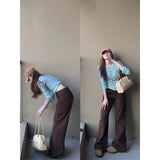 Merard Retro Dark Brown Loose Thin Straight Jeans Women's New Low-Rise Thin Broad Leg Horn Pants