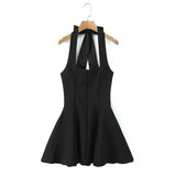 French Style Collar Slings Waist Retro Skirt Dress Party Wide Swing Spliced Hanging Neck Miniskirt