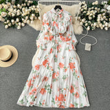 Dress Women's Autumn Dress 2025 New Heavy Industry Pressed Long Printed Chiffon Dress Sweet Holiday Dress