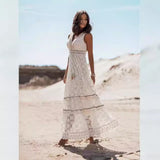 2025 Summer Temperament Bohemian Long Dress Burst Women's Lace Splicing Big Swinging Clothes