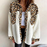 2025 New Collared Leopard Print Plush Stitching Color Warm Long-Sleeved Autumn And Winter Shirt Jacket