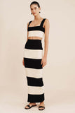 Middle East New Women's Black And White Knitted Striped Long Suit Vest With Sweater Skirt