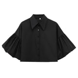 Multi-Color Short Top 2025 Spring Five-Sleeve Retro Temperament Bubble Sleeve Loose Shirt
