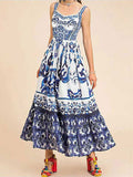 Spring 2025 New Women's Bohemian Elegant Long-Singed Print Sling Dress