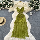 Goddess Fan Design Careful Machine Kinry Sling Dress Woman 2025 Summer Folds To Receive Irregular Dress