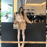 Gentle Style Suit Temperament Loose Long-Sleeved Shirt Women's Summer New High-Waisted Thin Shorts Set