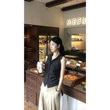 Korean Sexy Babes POLO Necked Striped Slings With Casual Trousers Two-Piece Suit Ins