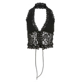 Spring 2025 New Women's Clothing Pure Hot Lace Design V Collar Perspective Sleeveless Short Top