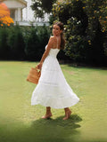 2025 New Women's Bohemian Sling Dress Lace Splicing Big Dress