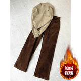 Millard Coffee Color Wick Plus Velvet Sleeves Sleeves Women Autumn And Winter Small High-Waist Loose Loose Thickened Long Pants