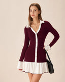 Autumn/Winter 2025 New Short Dress Women's Fashion Lotus Side Knitted Dress Long-Sleeved Little Scented Style Dress