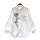 Spring Day Shirt Women 2025 New French Heavy Industry Diamond Three-Dimensional Flowers Loose Thin Single-Drilled Chic Shirt