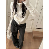 Simple Temperament Gray High-Waisted Straight Slacks Women Autumn Small Loose Set Thin Legs Drag Trousers