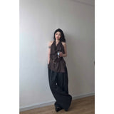 Fashion Temperament Collar Hanging Neck Vest Top Fashion Loose Feeling Loose Wide Legs Casual Pants Women Two Sets
