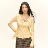 2025 New Women's Design Temperament Lace Splicing Elastic Knitting Shirt Fashion Two Sets