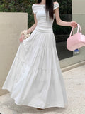 Large-Size White Half-Dress Women's A-Shaped Skirt In The Long Umbrella Skirt Autumn Small Tall Waist Thin Skirt