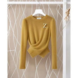 French Irregular Collared Strap Bat Sleeve Knitted Shirt Women Early Autumn High-Level Feeling Unique To Super-Good-Looking Top