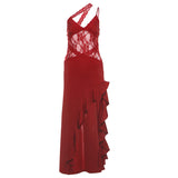 2025 Winter New Women's Hottie Street Irregular Design Lace Splicing Perspective Showback Dress