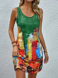 Women's Large-Size Dress Print Sleeveless U-Neck Daily Casual Fashion Summer New