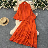 Age-Relay Suit Female Senior Sleeve Lace Splicing Lantern Long-Sleeved Shirt + High Waist Slim Swing Skirt