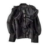 French Court Style Super Fairy Collar Layer Lotus Edge Eugen Yarn Perspective Single Buckle Shirt Female Gas Top