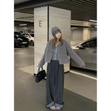 Grey Curly-Sided Striped Grinding Hair High Waist Broad Leg Slacks Women Autumn And Winter New Design With Straight Trousers