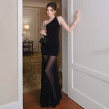 Fashion 2025 Summer New Women's High-End Feeled Sideline Collar Long Dress
