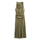 2025 Autumn Silk Hymn Feeling Sleeveless Fan Flute Dress Round Neck Fashion Party Dress