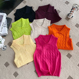 Korean Chic Summer French Niche Polo Collar Sleeveless Knitted Top Girl Slime With Solid Color Vest