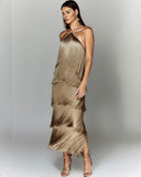 GY25044 Fashion Hanging Neck Solu Back Open Dress