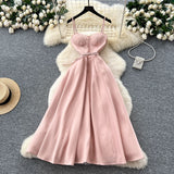 High-End Elegant Dress Women's Summer Dress French Light Luxury Lace Lace To Receive Waist Temperament Sling Dress