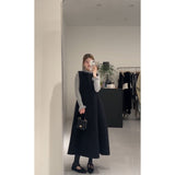 Korean Small Fragrant Wind Wood Ear Half High Collar Bottom Shirt Folded Folded Bud Vest Skirt Set