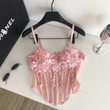 Ins Pure Heavy Industry Three-Dimensional Flower Sling Vest Woman 2025 Autumn Hot Girl Repair Slime Fish Bones