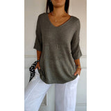 Knitted Casual Sweater Basic Thin V-Neck Seven-Sleeve Solid Female Bottoming Shirt Ice Cream Color