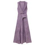 French Temperament Lightly Ripe Purple V Neck Dress With Thin Neck Dress Women Summer Sleeveless A Word Slings Long Skirt