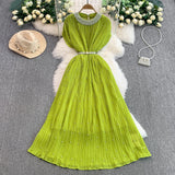Light Luxury Famous Heavy Industry Nail Ball Collar Dress Women Summer Waist Thin 100 Fold Elegant Dress Dress Dress